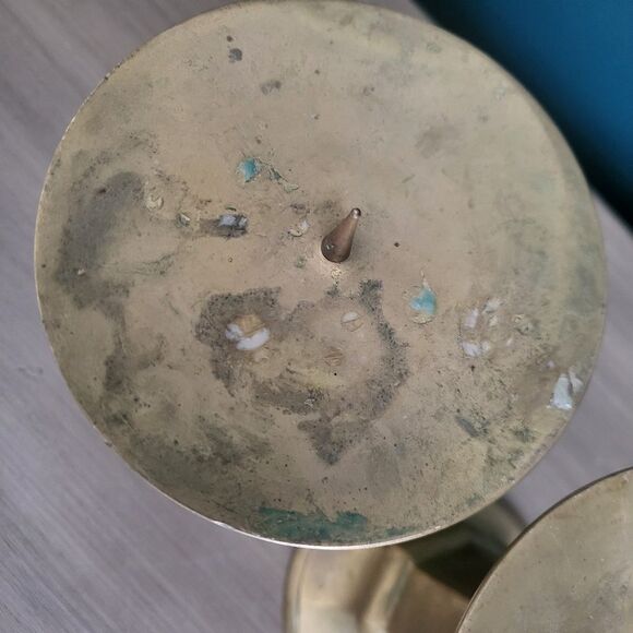 Set of 2 Vintage Brass Spiked Pillar Candle Holders 6 x 4 - Picture 6 of 9